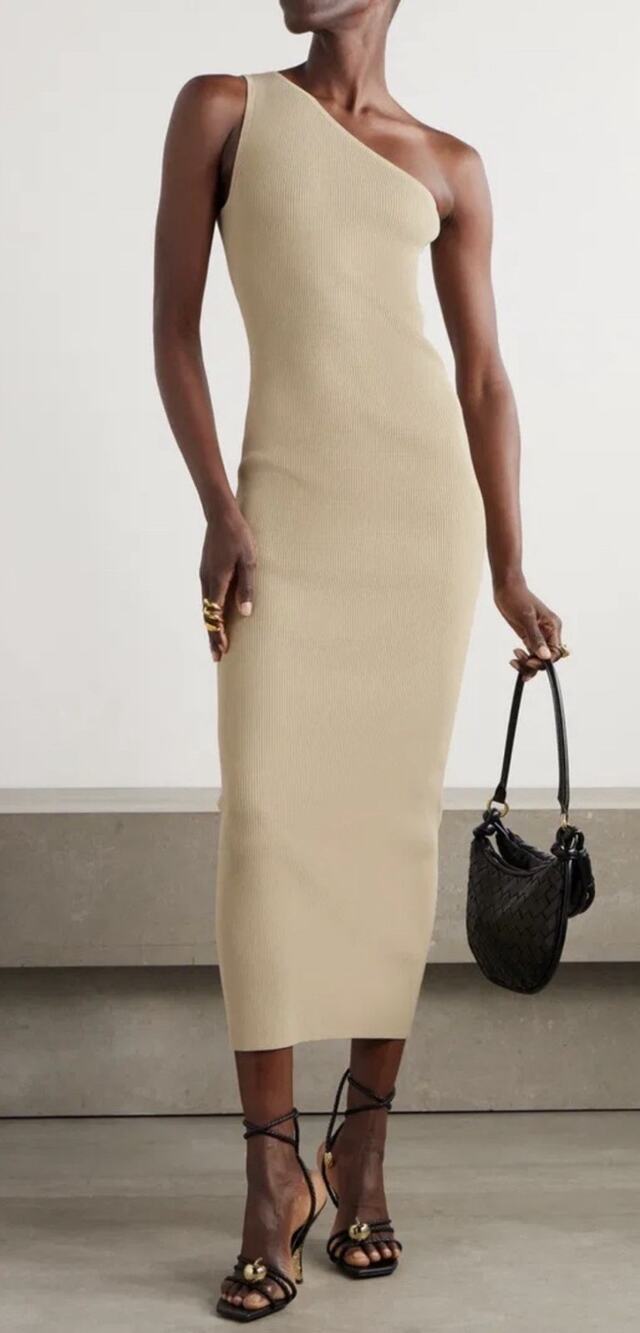 NWT Toteme One Shoulder Ribbed Tank Dress •XS• Nude Beige Tan Bodycon $440